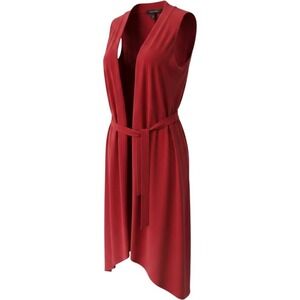 BCBGMAXAZRIA Womens Red Sleeveless Longline Duster Cardigan‎ Vest Belted Small